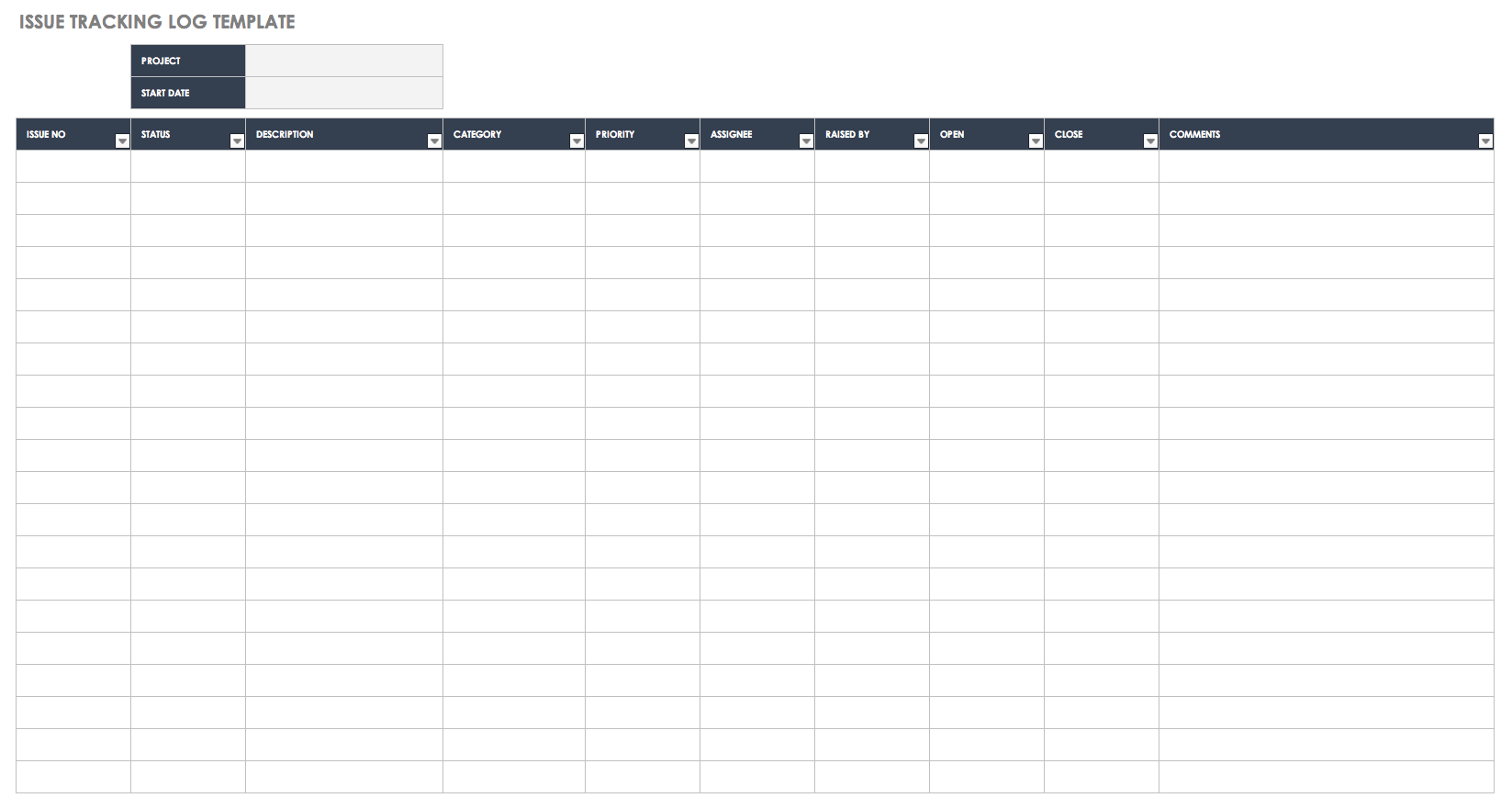 Issue Log Excel Template