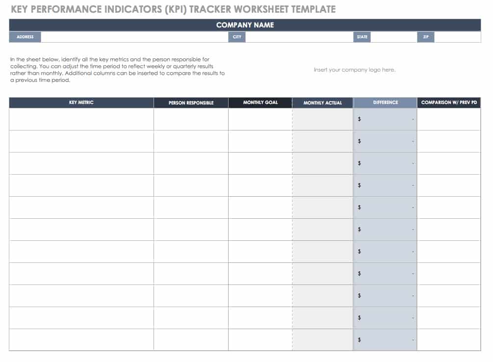 KPI tracker worksheet template