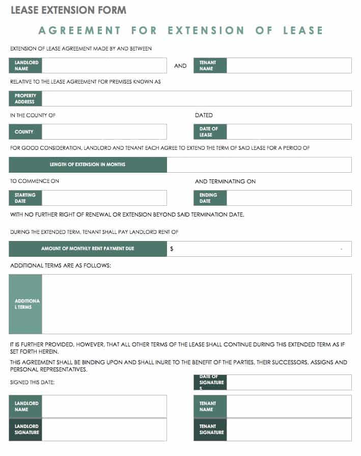 Lease extension form template