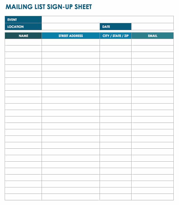 Mailing List Sign-Up Sheet Template