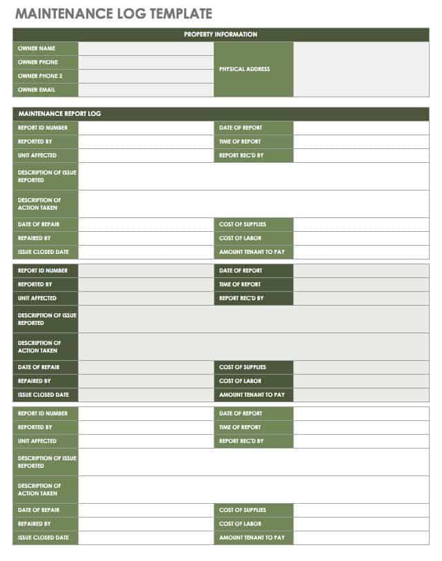 Home Maintenance Log Template from www.smartsheet.com