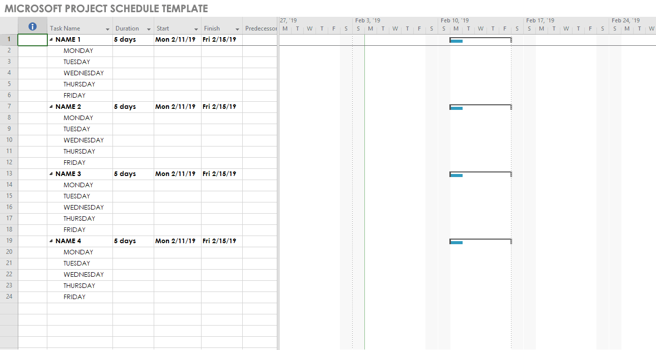 Microsoft Project Schedule Template