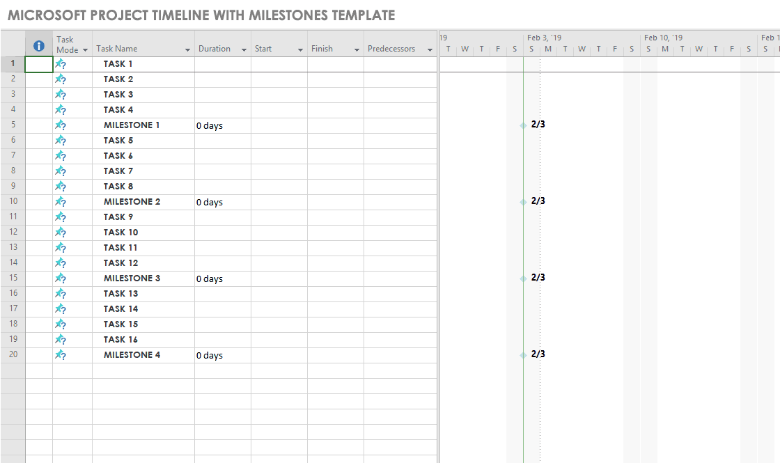 Microsoft Project Timeline with Milestones Template