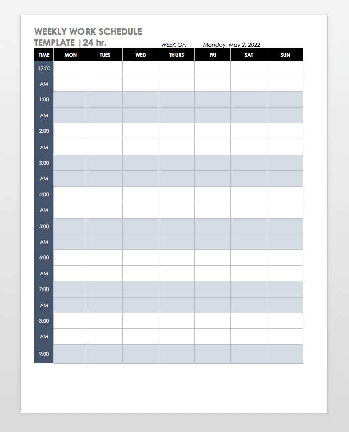 Blank Day Of The Week Chart