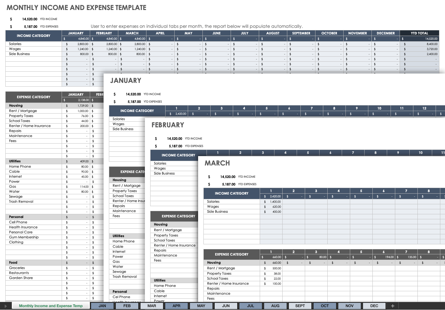 Monthly Income and Expense Template
