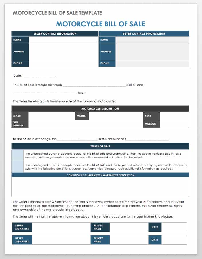 Motorcycle Bill of Sale Template