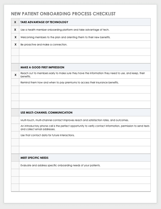 New Patient Onboarding Process Checklist