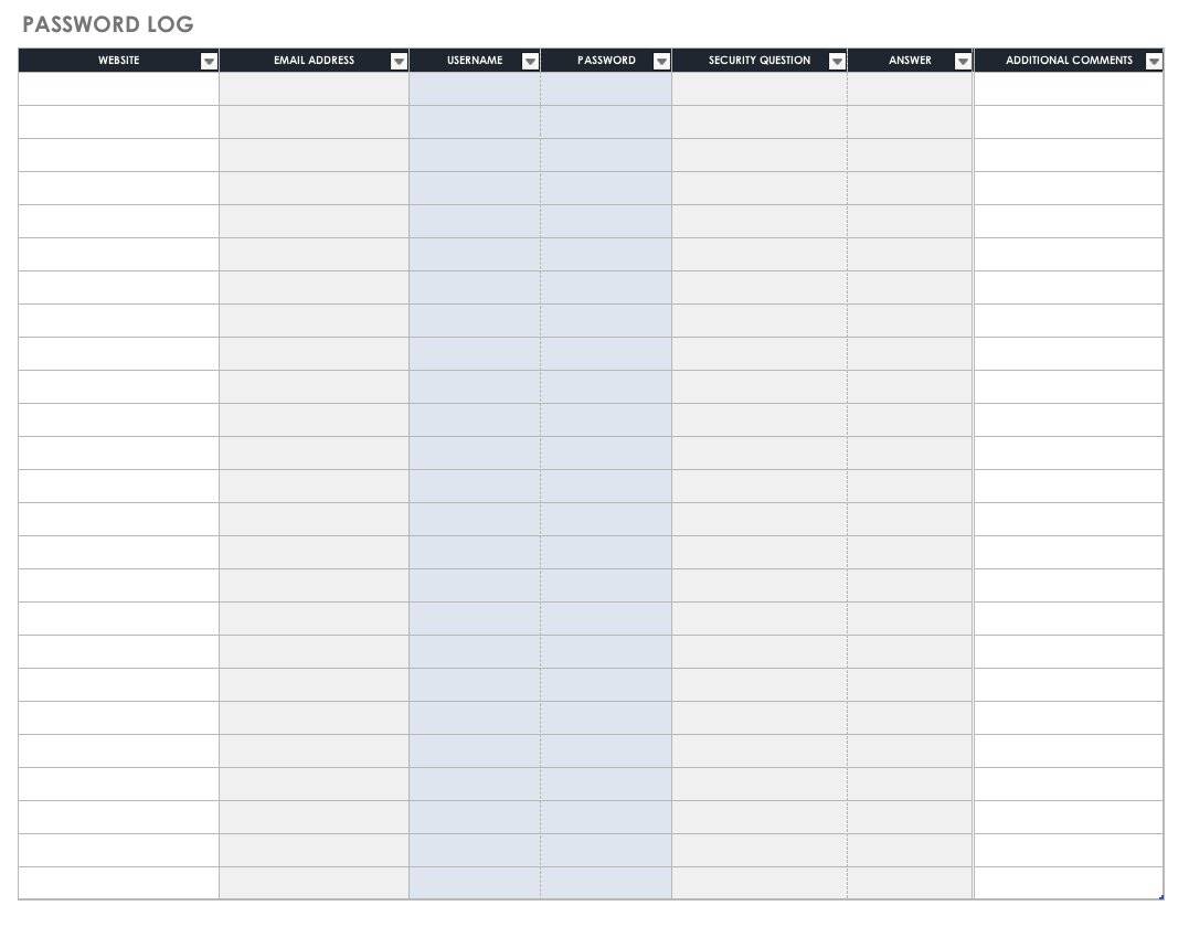 Excel Password Sheet Template