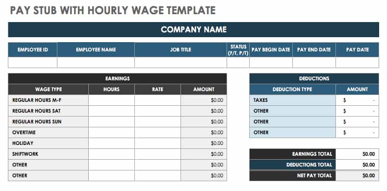 Pay Stub Template with Hourly Wage 