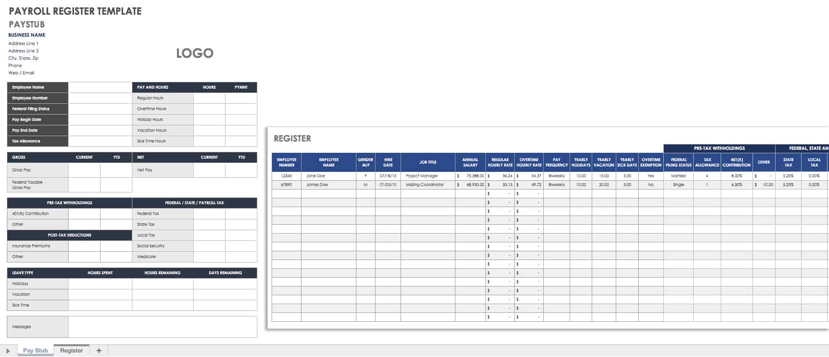 Free Pay Stub Templates   Smartsheet For Blank Pay Stub Template Word