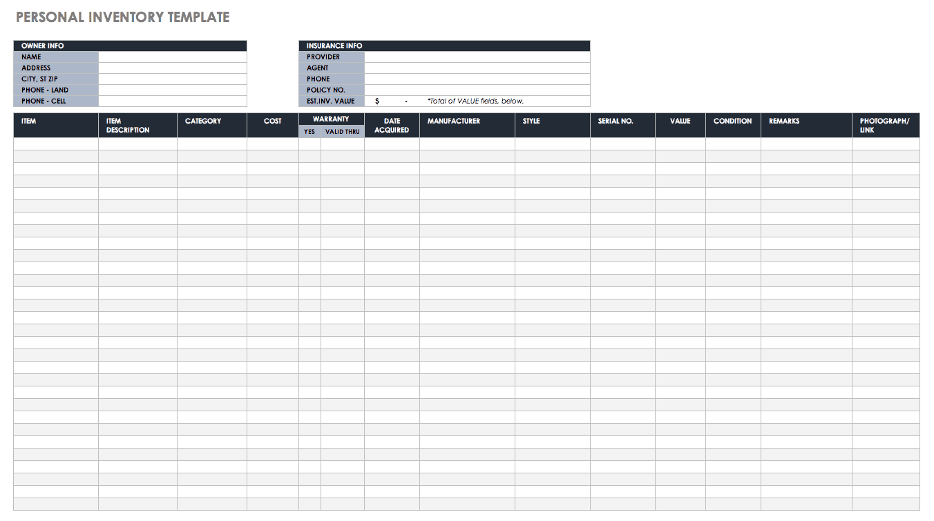 Free Excel Inventory Templates: Create & Manage  Smartsheet With Regard To Business Asset List Template