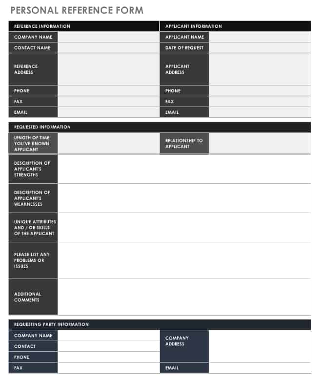 Personal Reference Form Template