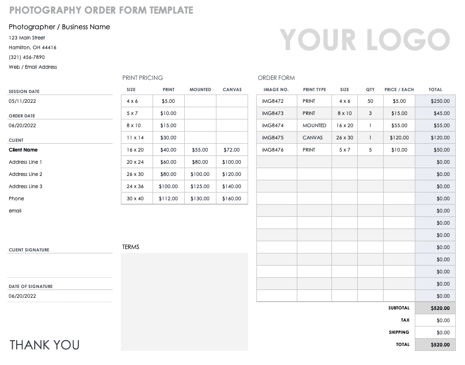 Photography Order Form Template Free from www.smartsheet.com