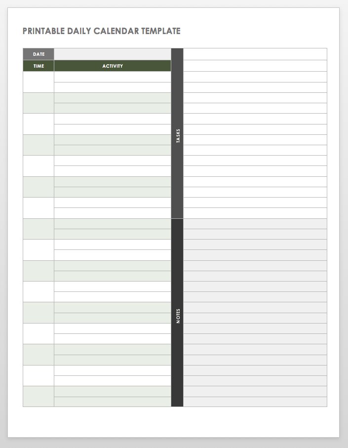 Calendar Daily Template from www.smartsheet.com