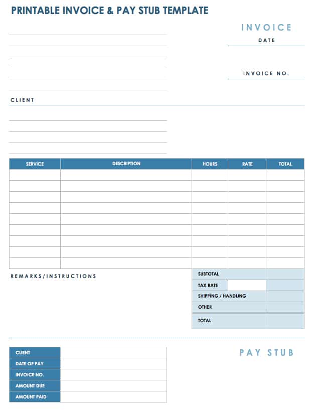 Printable Invoice and Pay Stub Template 