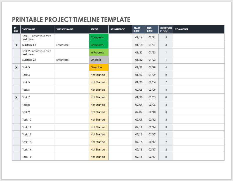 Printable Timeline Template