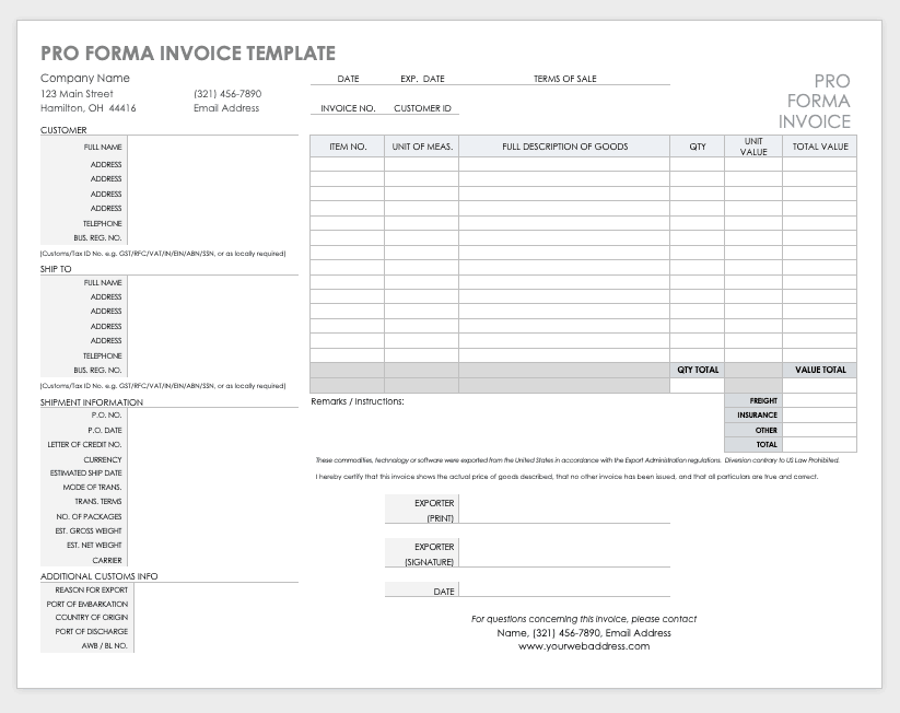 Pro-Forma Invoice Template