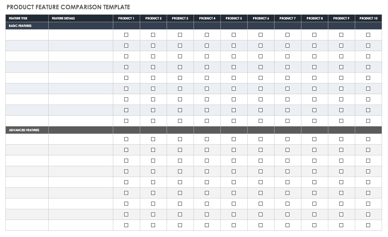 Feature Comparison Chart Template Excel