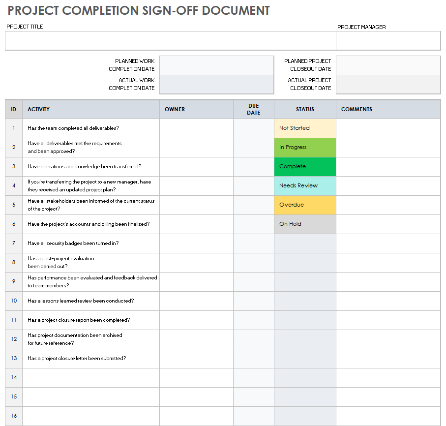 Project Completion Sign Off Document