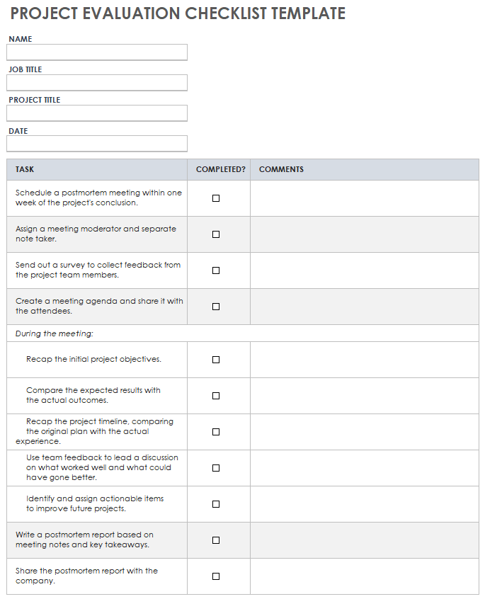 Free Project Evaluation Templates | Smartsheet