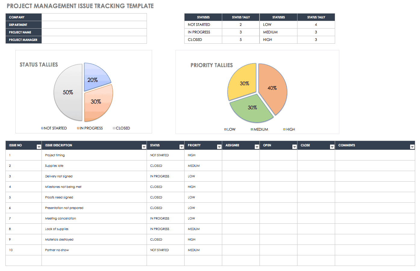Project Management Issue Tracking Template