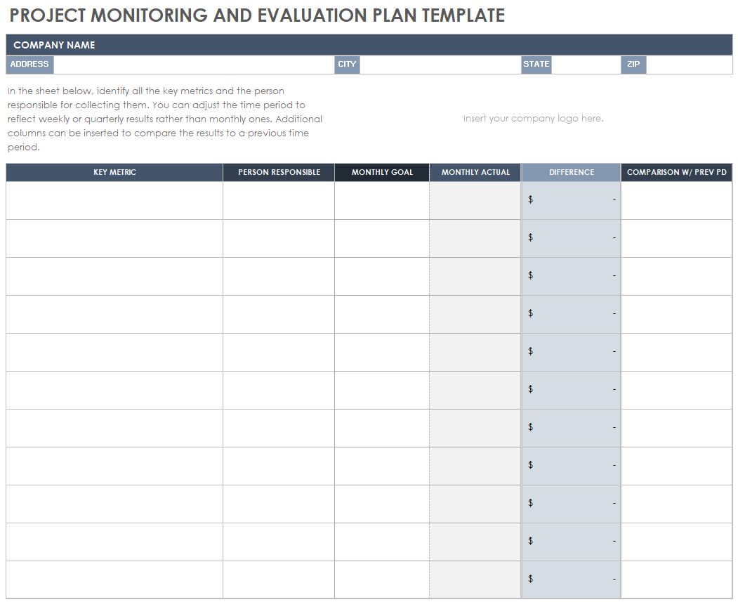 Project Monitoring and Evaluation Plan Template