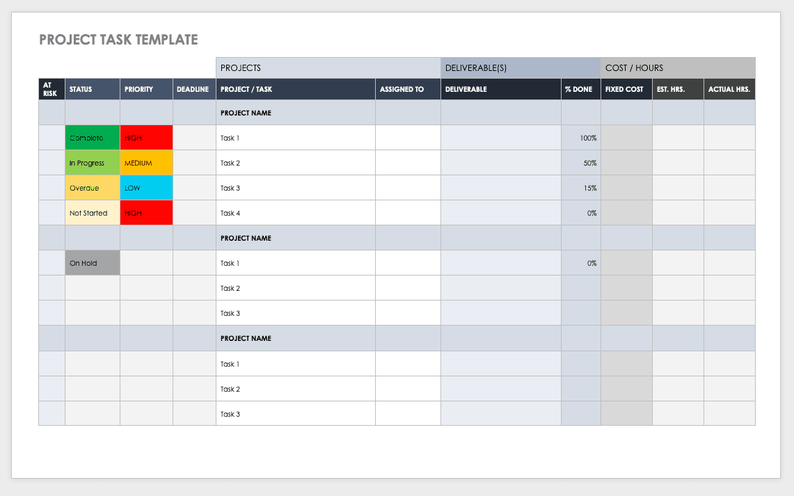 Project Plan Task List Template