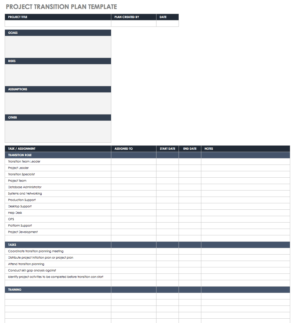 Free Business Transition Plan Templates Smartsheet