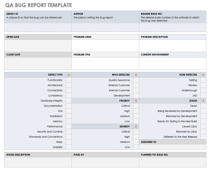 QA Bug Report Template.