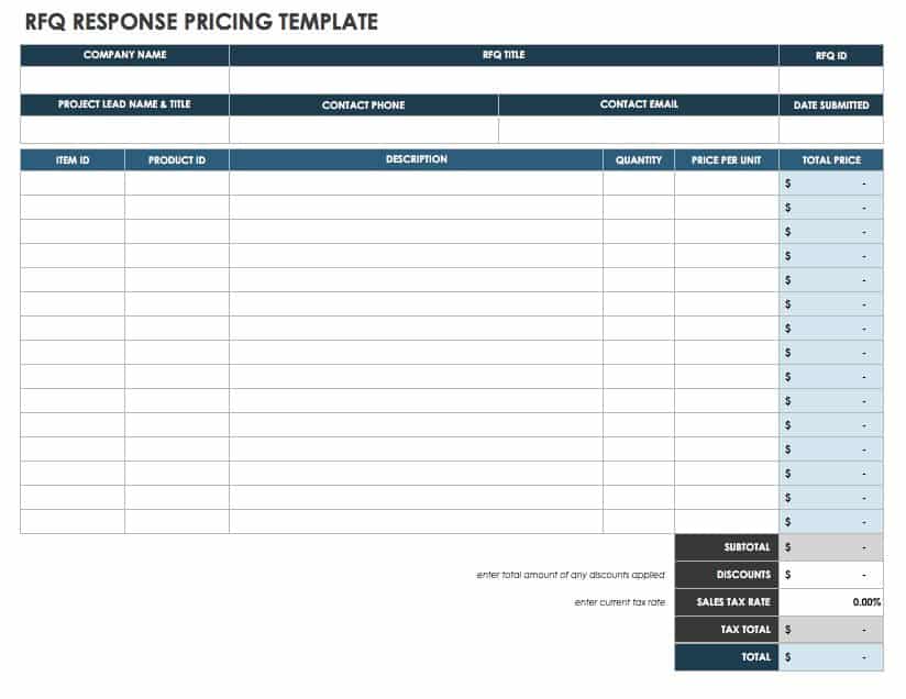 Request for Quote Comparison Form