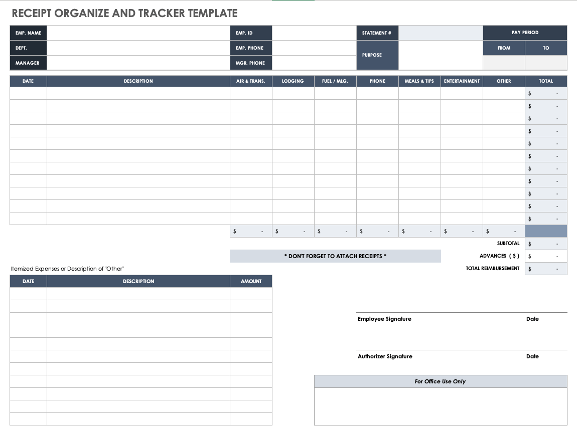 Excel Receipt Organizer Template