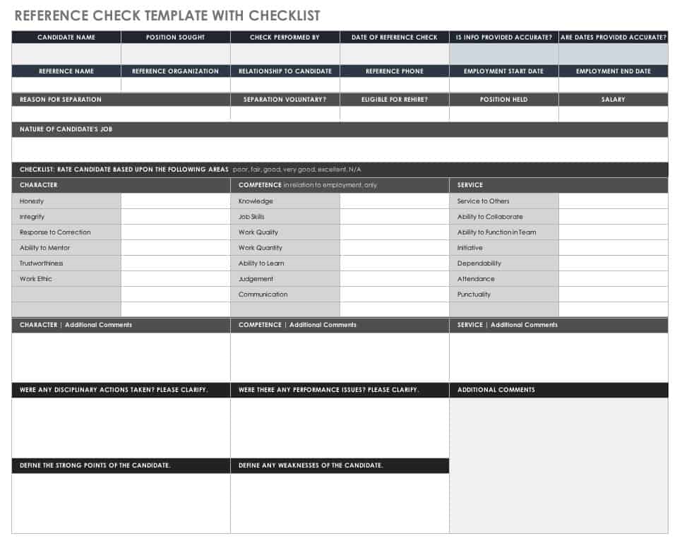 Reference Check Form with Checklist Template