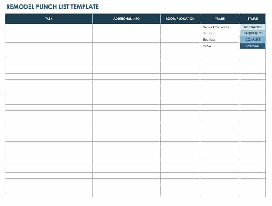 Remodel Punch List Template