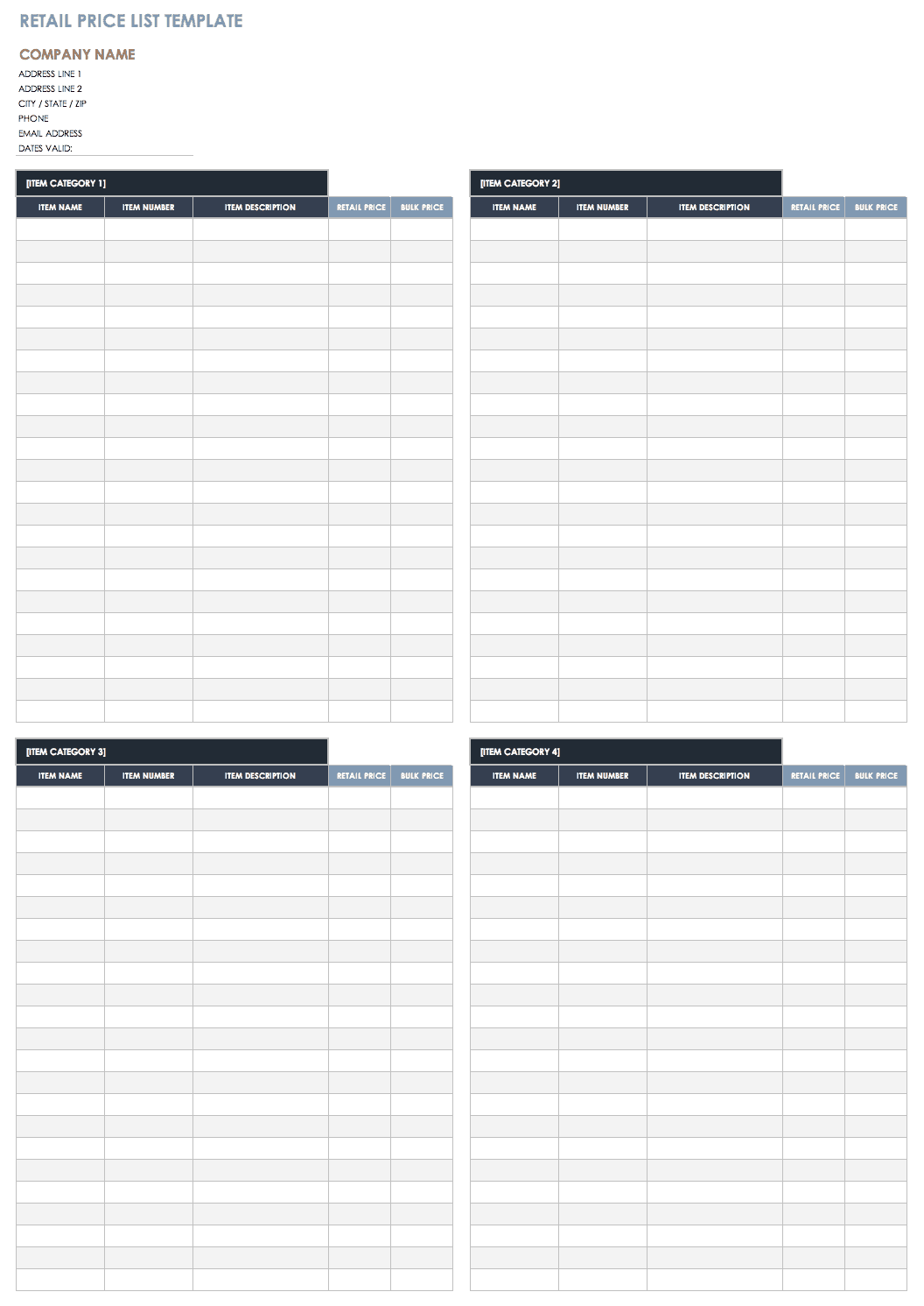 Pricing List Template from www.smartsheet.com