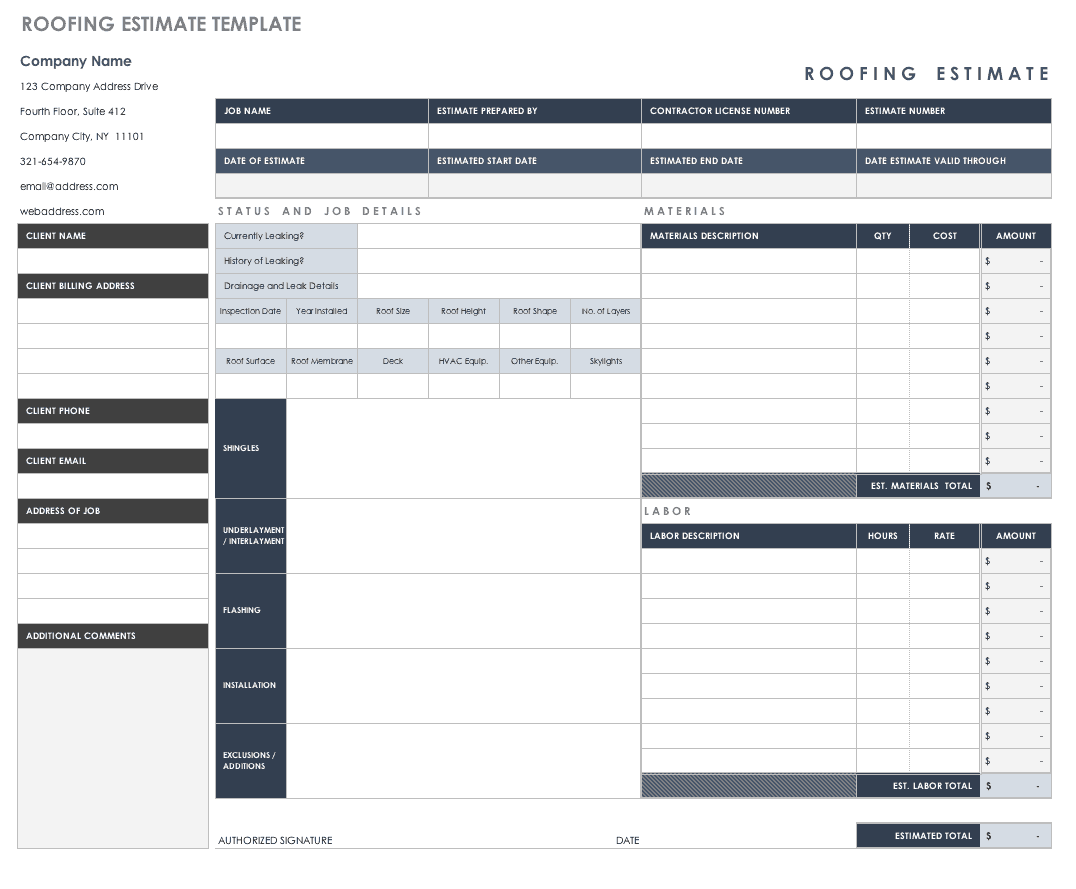 Roofing Estimate Template