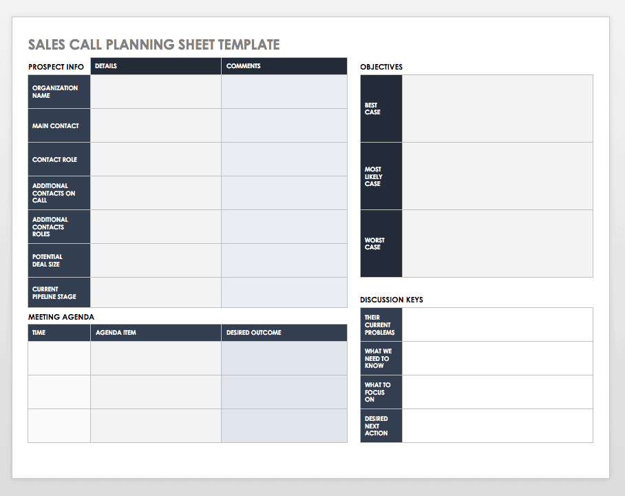 Sales Call Planning Sheet Template