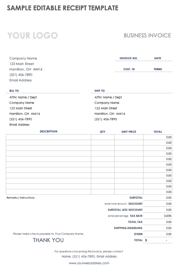 download free excel receipt templates smartsheet