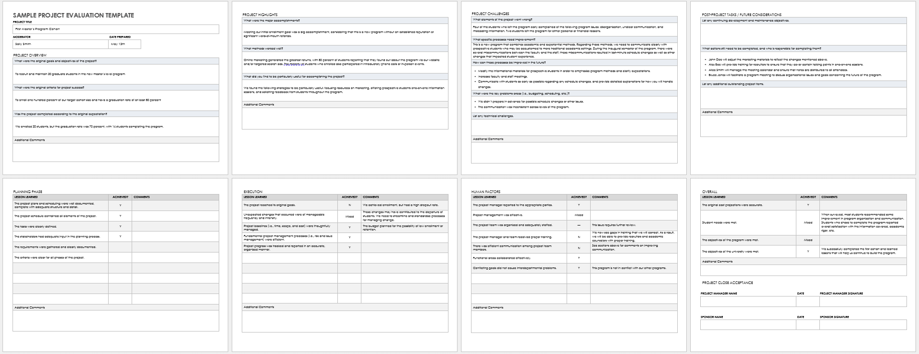 Sample Project Evaluation Template