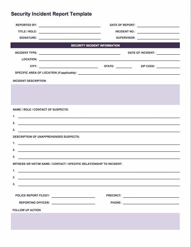 Insurance Incident Report Template