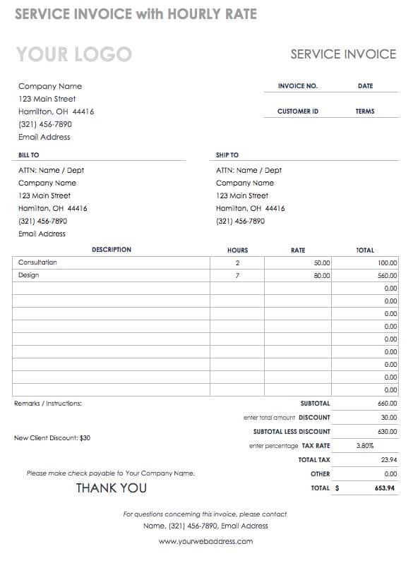 18+ Hourly Invoice Template Free Pics