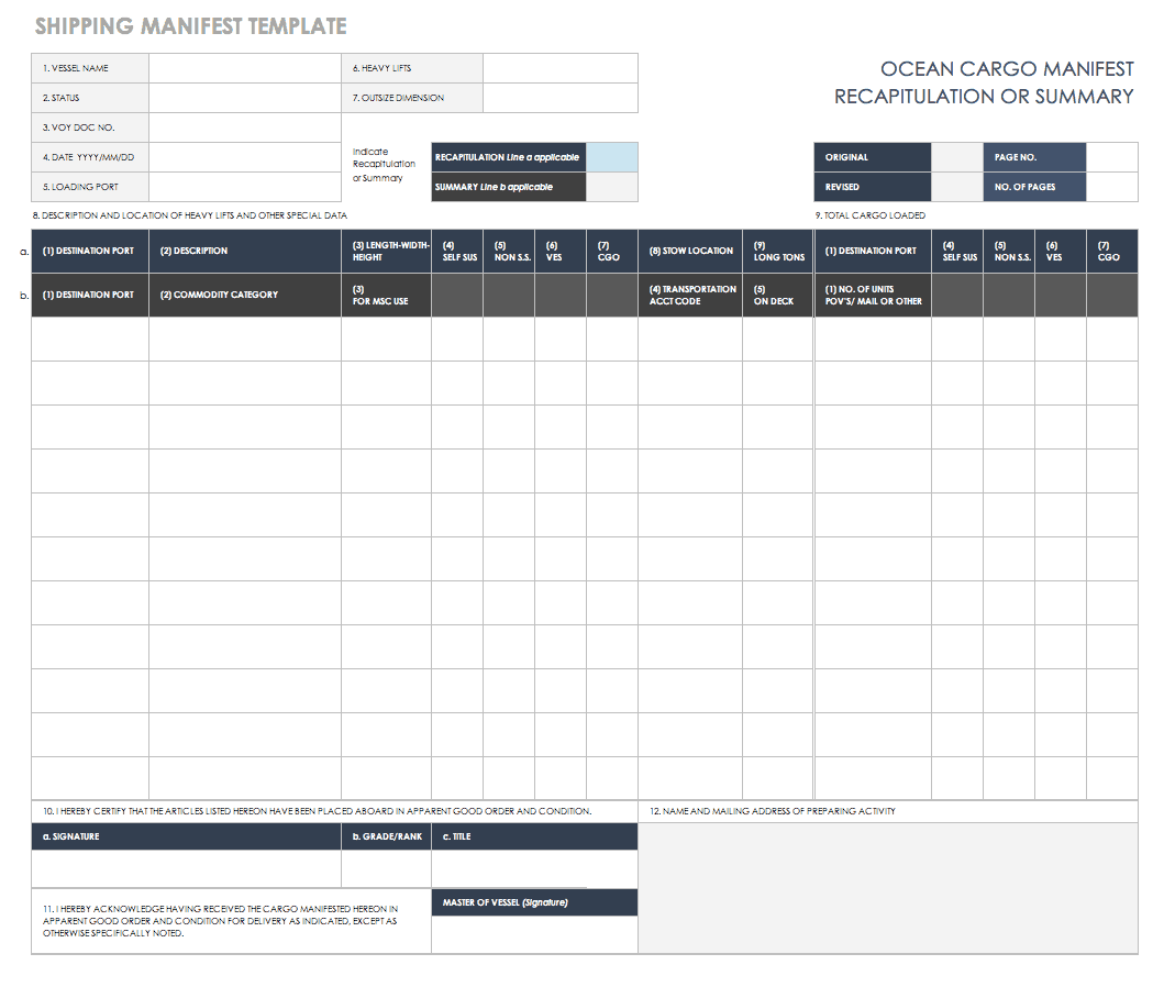 Shipping Manifest Template