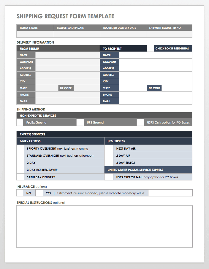 Shipping Form Template