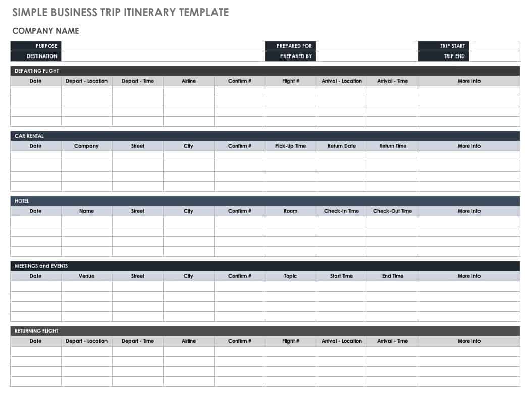 trip itinerary template excel