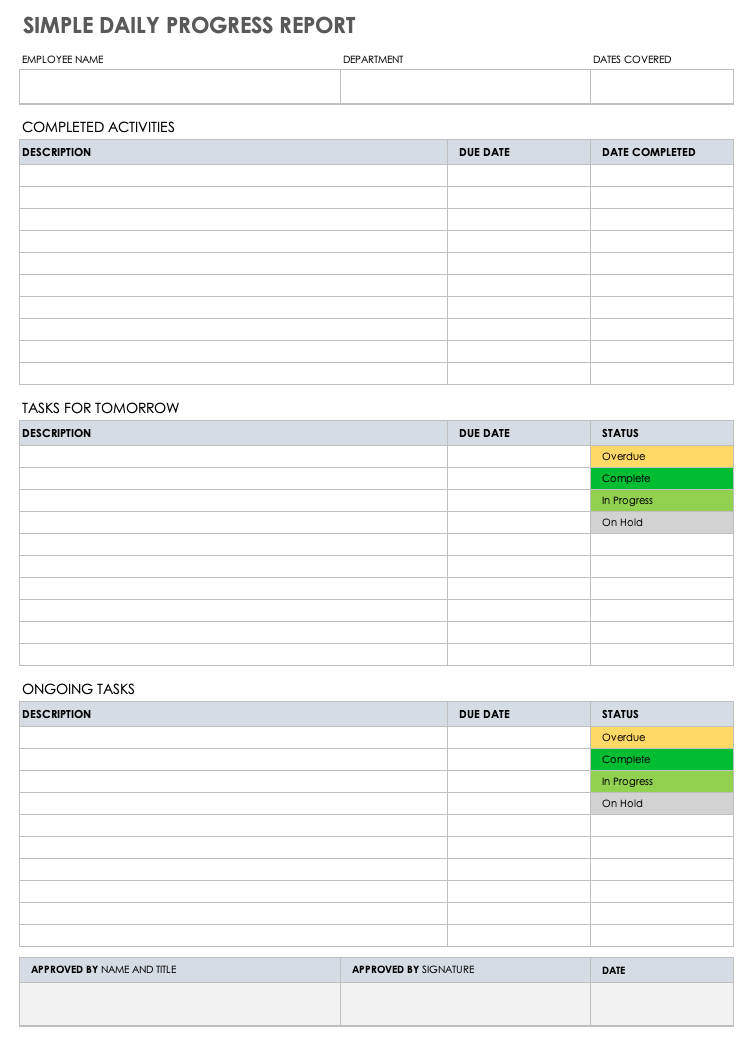 Simple Daily Progress Report Template