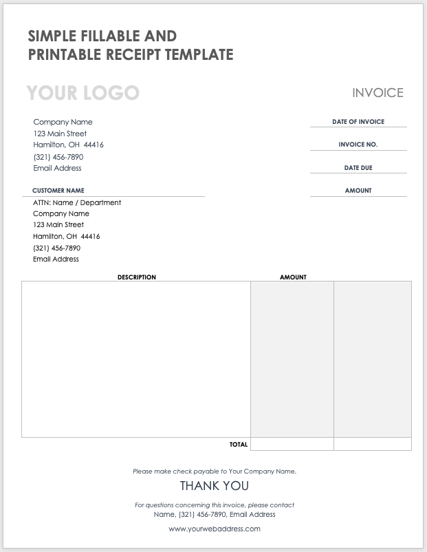 Customer Receipt Template Word