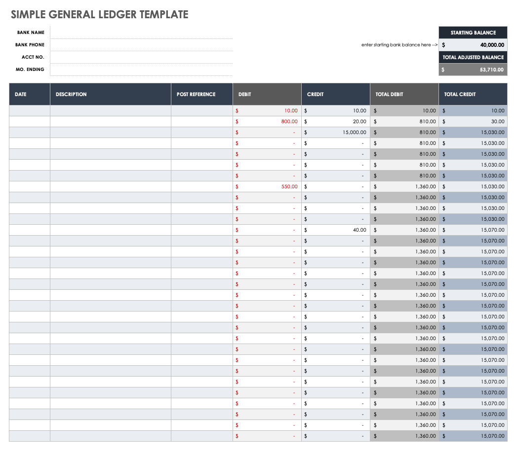 Ledger Excel Template