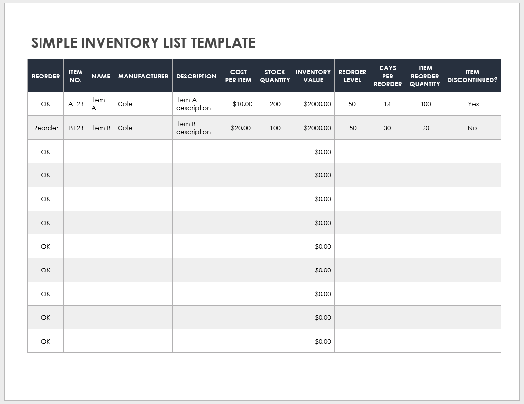 Office Supplies List Template