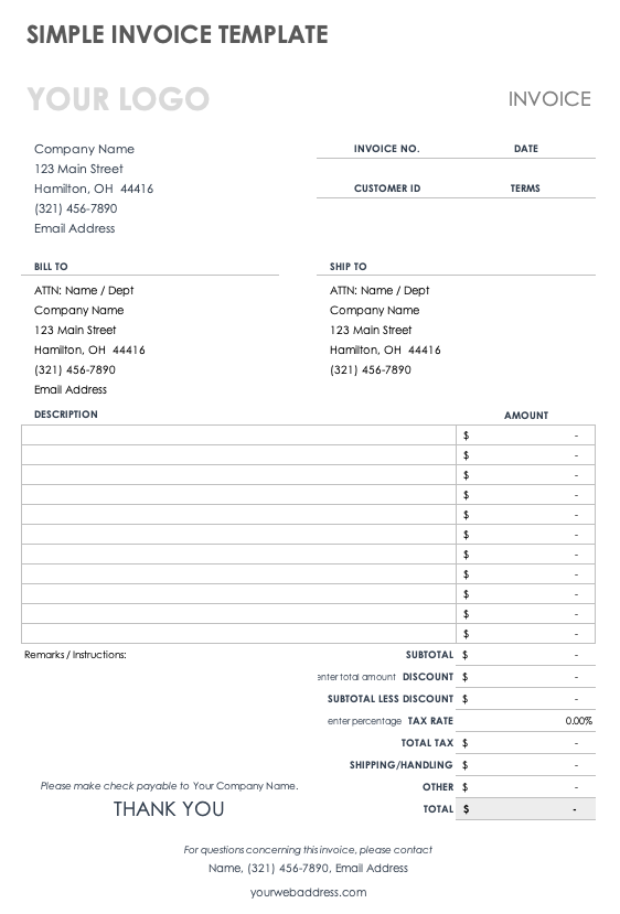 Free Simple Invoice Templates Smartsheet