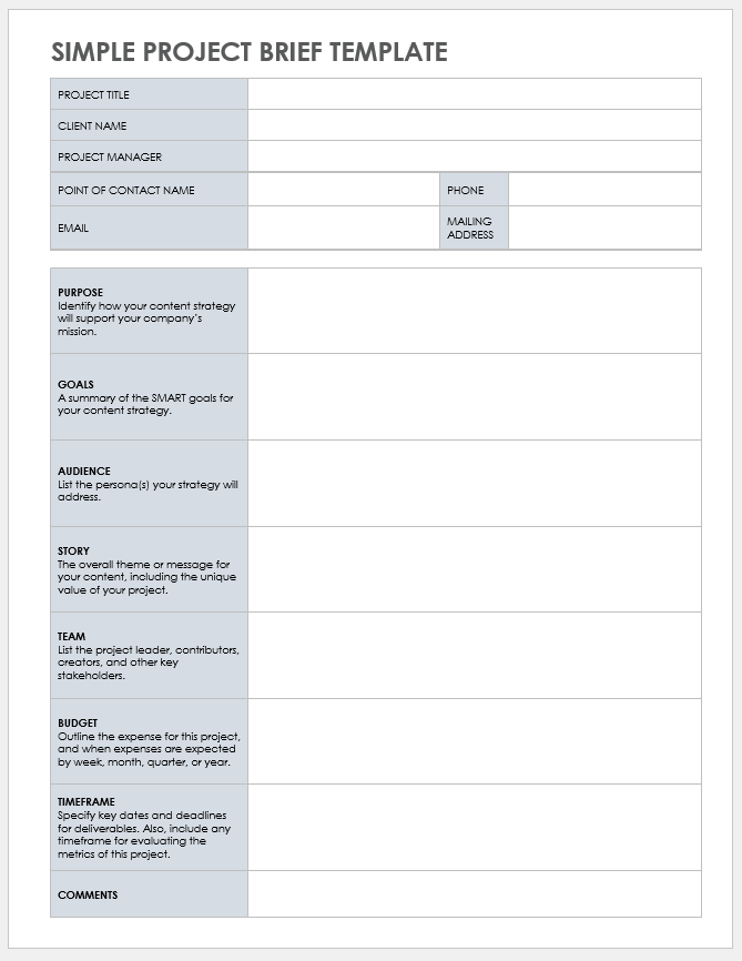 Simple Project Brief Template