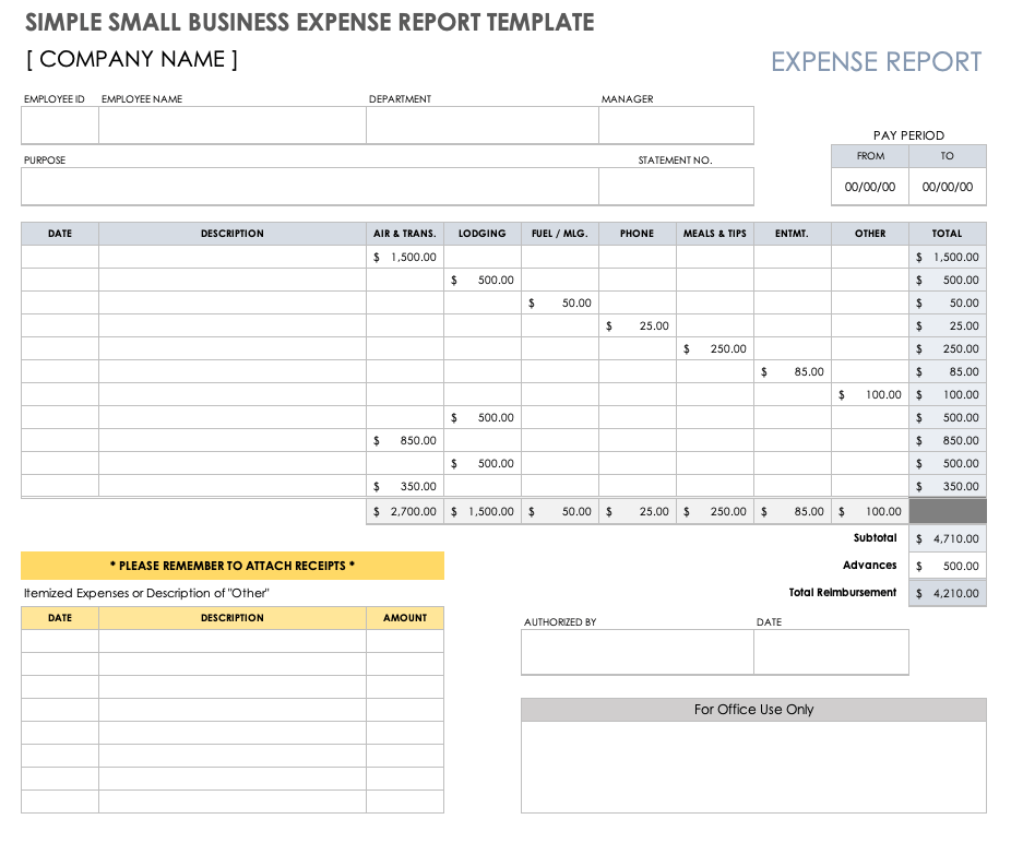 Simple Small Business Expense Report Template
